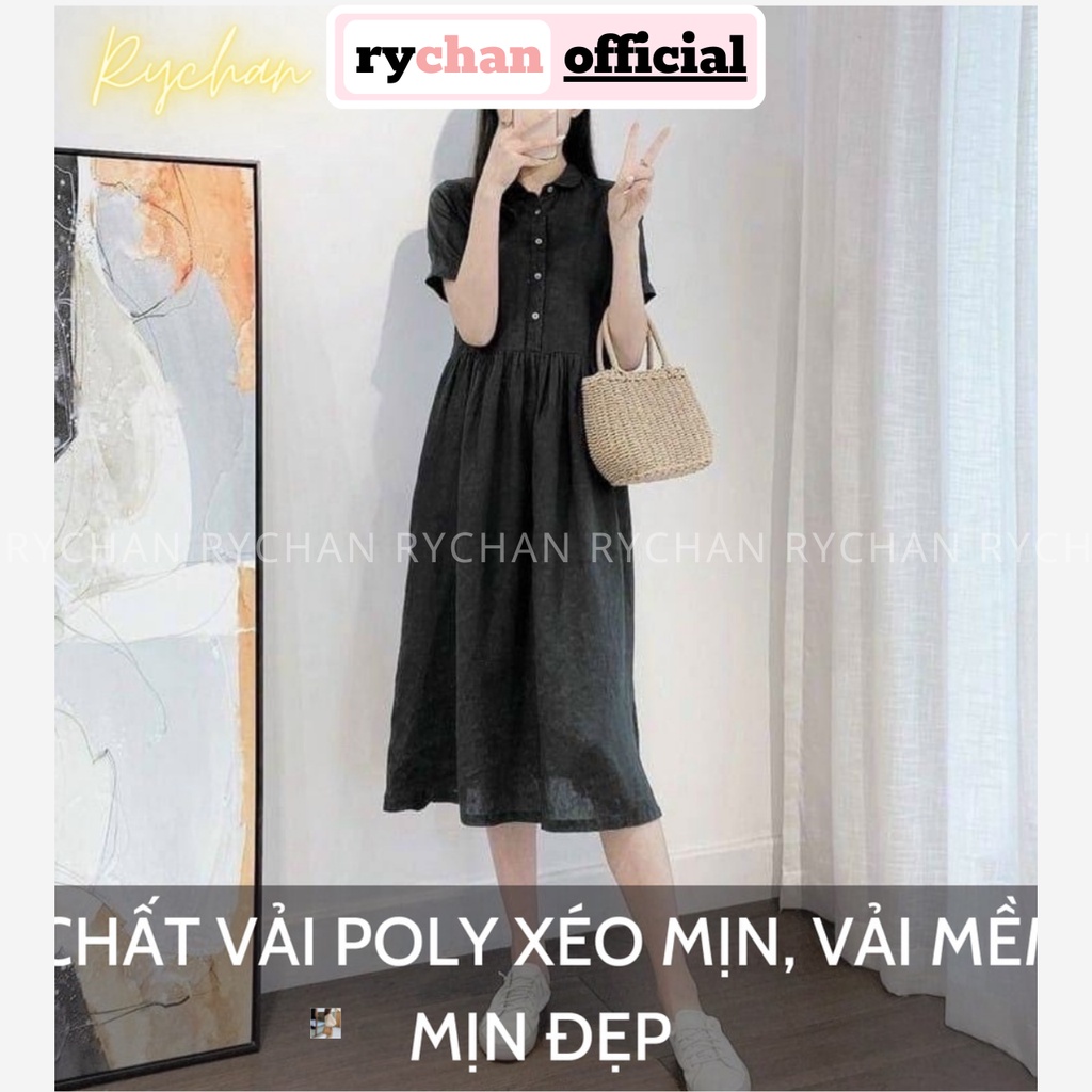 Đầm Babydoll Midi Sơ Mi Tay Ngắn Màu Xanh Mint Màu Đen - DX0156