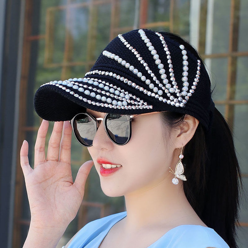 Nón Lưỡi Trai Hở Chóp Đính Đá Phong Cách Hàn Quốc Thời Trang Dành Cho Nữ