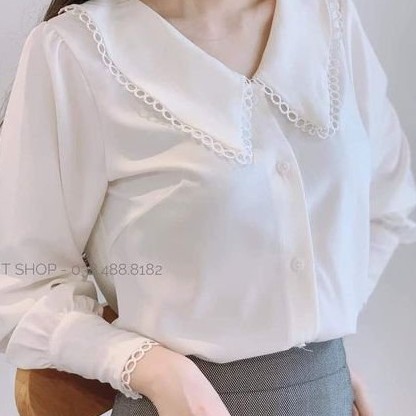 Áo Sơ mi trắng Dài Tay Cổ viền Ren