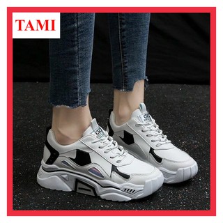 (FREESHIP)Giày thể thao nữ sneaker độn đế với sự kết hợp hai màu đen trắng phù hợp đi học đi làm TAMI-AD0040