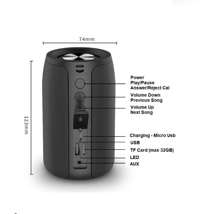 Loa Không Dây Di Động Zealot S32 TWS, Bluetooth 5.0 Chống Nước , Loa Siêu Trầm 3D Âm thanh nổi