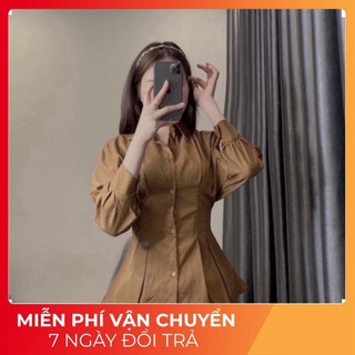 Áo sơ mi chiết eo nữ tay lỡ bồng xếp ly tôn dáng - Áo sơ mi tay phồng tiểu thư bo chiết eo cổ V, giá rẻ chất lượng