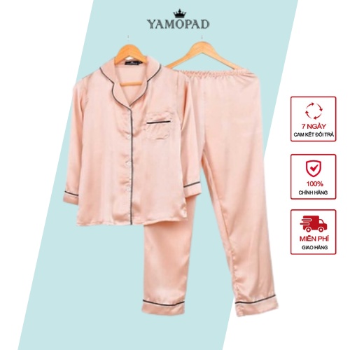 Đồ Bộ Nữ Pijama Mặc Nhà YAMOPAD Chất Liệu Lụa Tay Dài Quần Dài Trơn Thiết Kế Tinh Tế