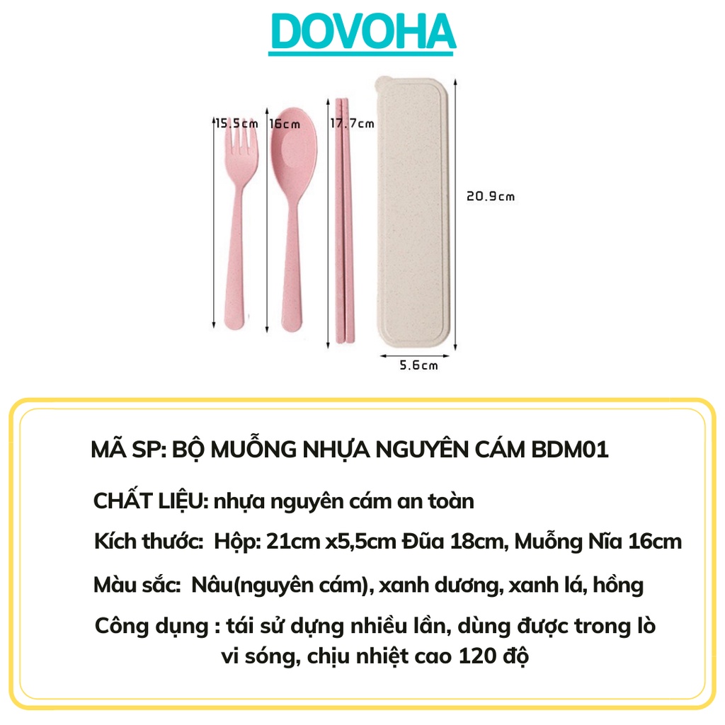 Bộ muỗng đũa nĩa lúa mạch văn phòng du lịch cá nhân dễ thương kèm hộp DOVOHA BDM01