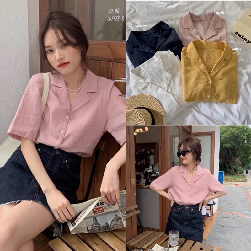 [Ảnh thật/Video] Áo sơ mi cổ V nhiều màu