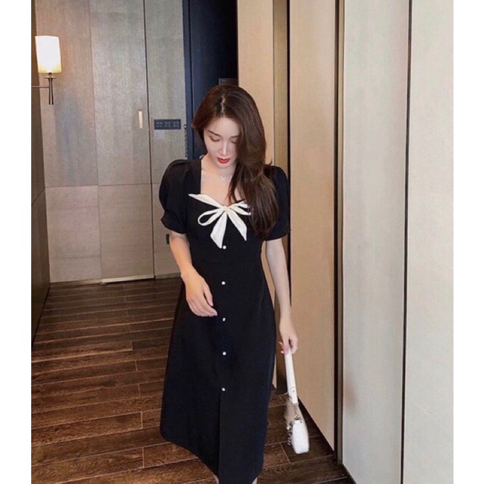 Đầm tiểu thư BlaPink Thiết kế nơ vàng sang trọng,Form chuẩn đẹp - SPIA DRESS T207 | BigBuy360 - bigbuy360.vn