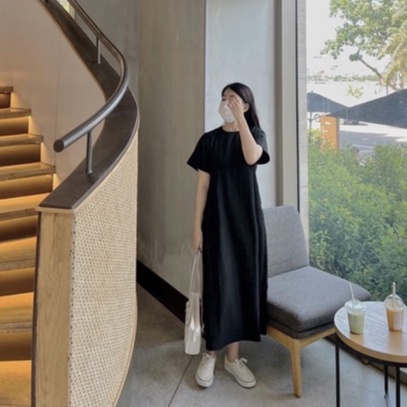 Váy nữ dáng suông dài vintage Linly Store thắt eo form rộng V-TS