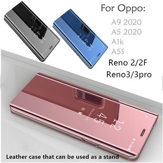 Bao Da Pu Nắp Gập Tráng Gương Kèm Giá Đỡ Sang Trọng Cho Oppo A9 2020 / A5 2020 / A5S / A92S A1K Reno 2 2f / Reno3 Pro