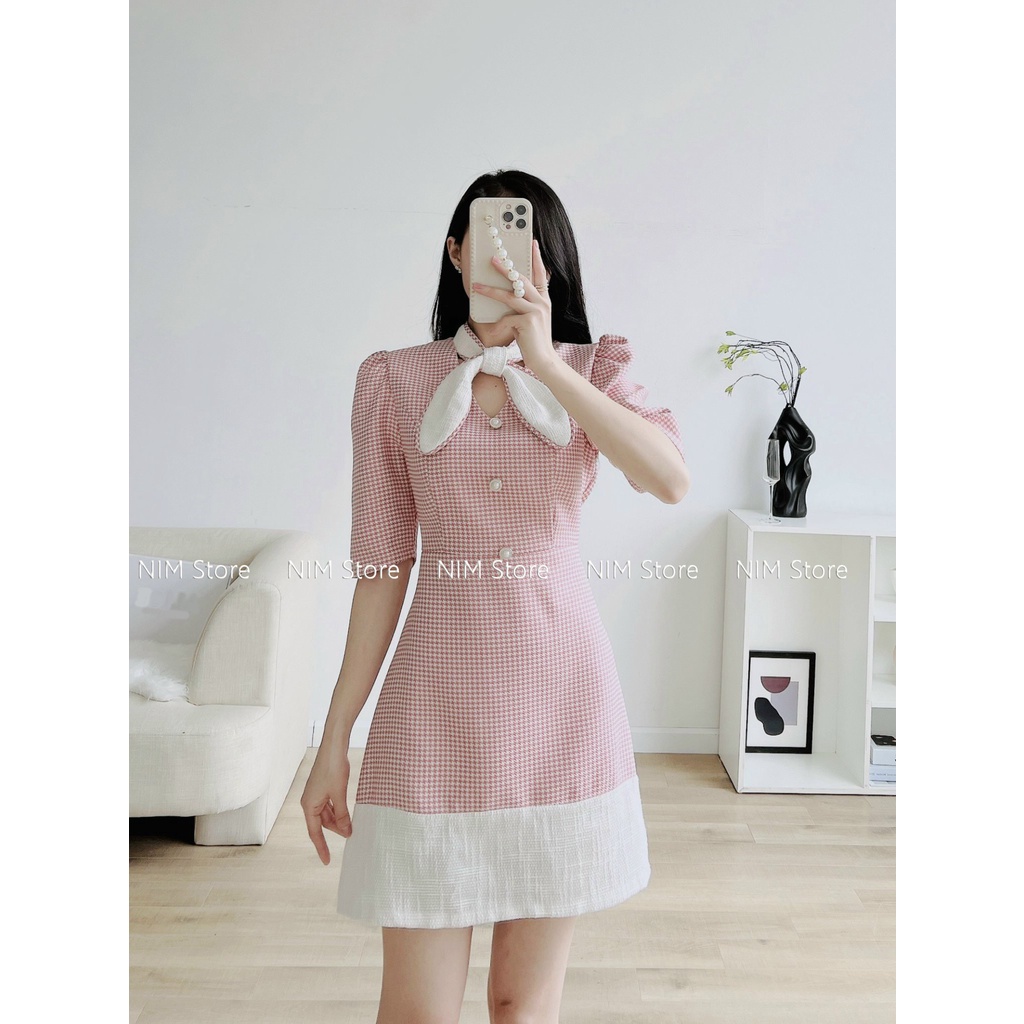 Váy Dạ Tiểu Thư Tôn Dáng NIM, Thiết Kế Nơ Cổ Điệu Đà, Chất Liệu Dày Dặn Lót Lụa Sang Chảnh