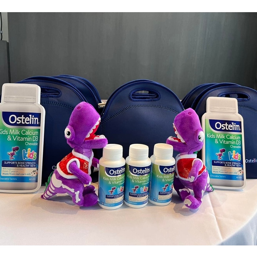 Ostelin Kids Calcium & Vitamin D3 90 Viên - Canxi viên khủng long tăng chiều cao cho bé trên 2 Tuổi