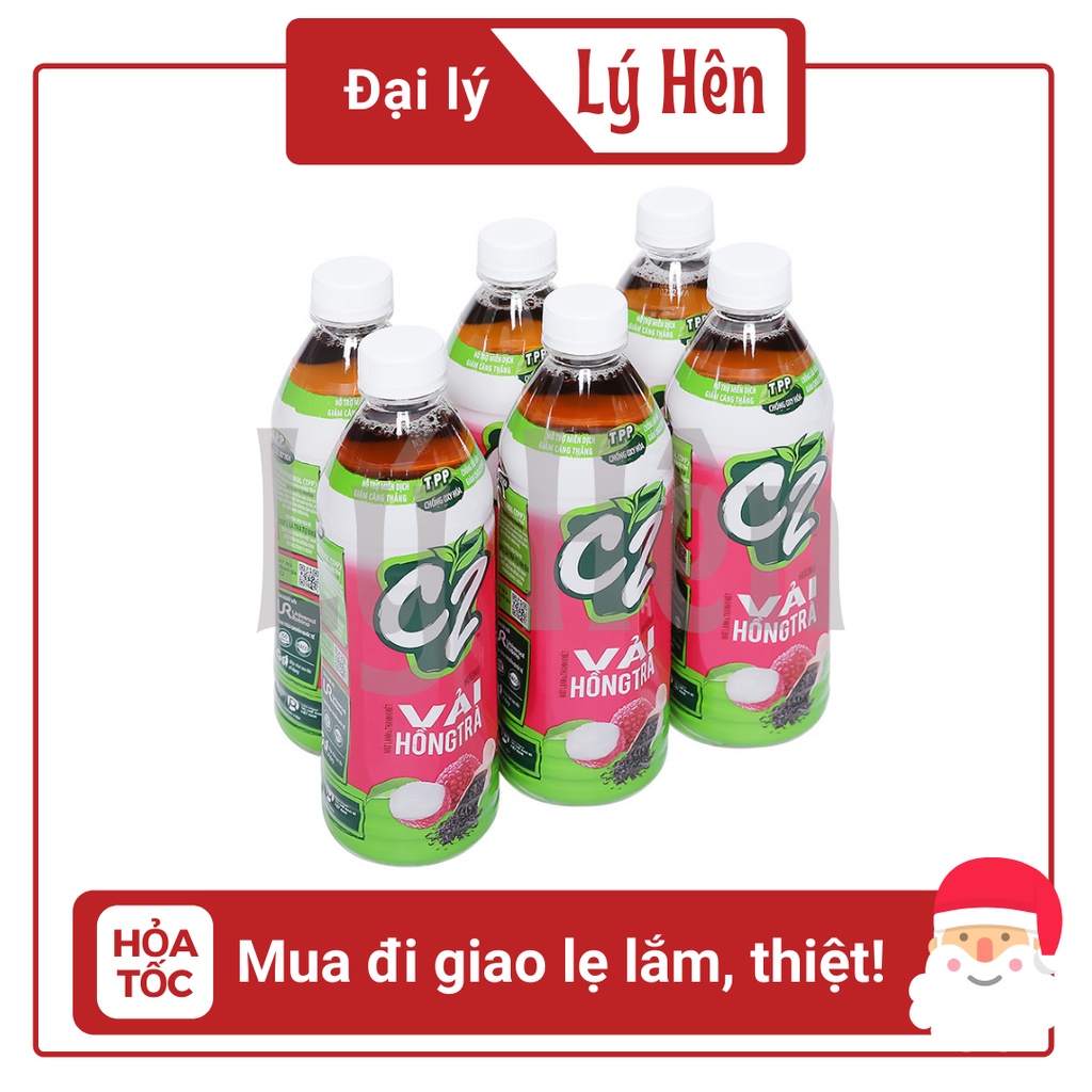 Lốc 6 Chai Trà Xanh C2 Đủ Vị Chanh - Bạc Hà - Khế - Đào - Vải Nhựa 455ml Date Luôn Mới