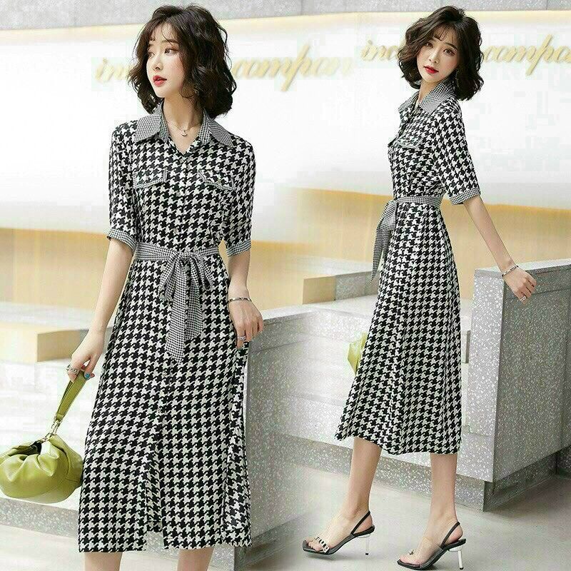 Đầm sơ mi viền caro thời trang Hàn Quốc Lh0917399527
