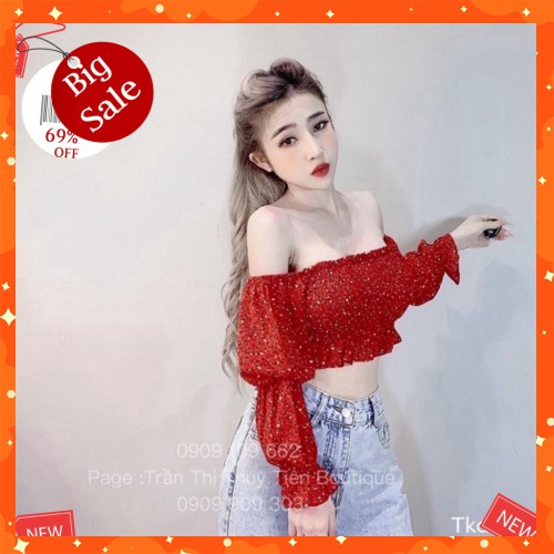 🌷𝕹𝖍𝖎𝖊̂̀𝖚 𝖒𝖆̀𝖚🌷- Áo trễ vai tay dài voan hoa/ áo nữ/ áo kiểu nữ/ croptop/ trễ vai/ áo trễ vai