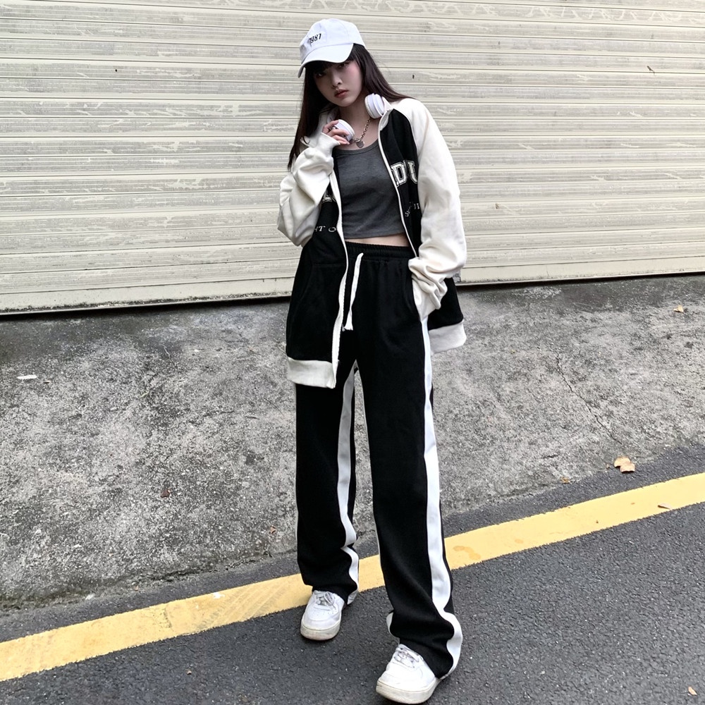 Quần thể thao nữ NRVP ống rộng phong cách thời trang đường phố Hàn Quốc mới