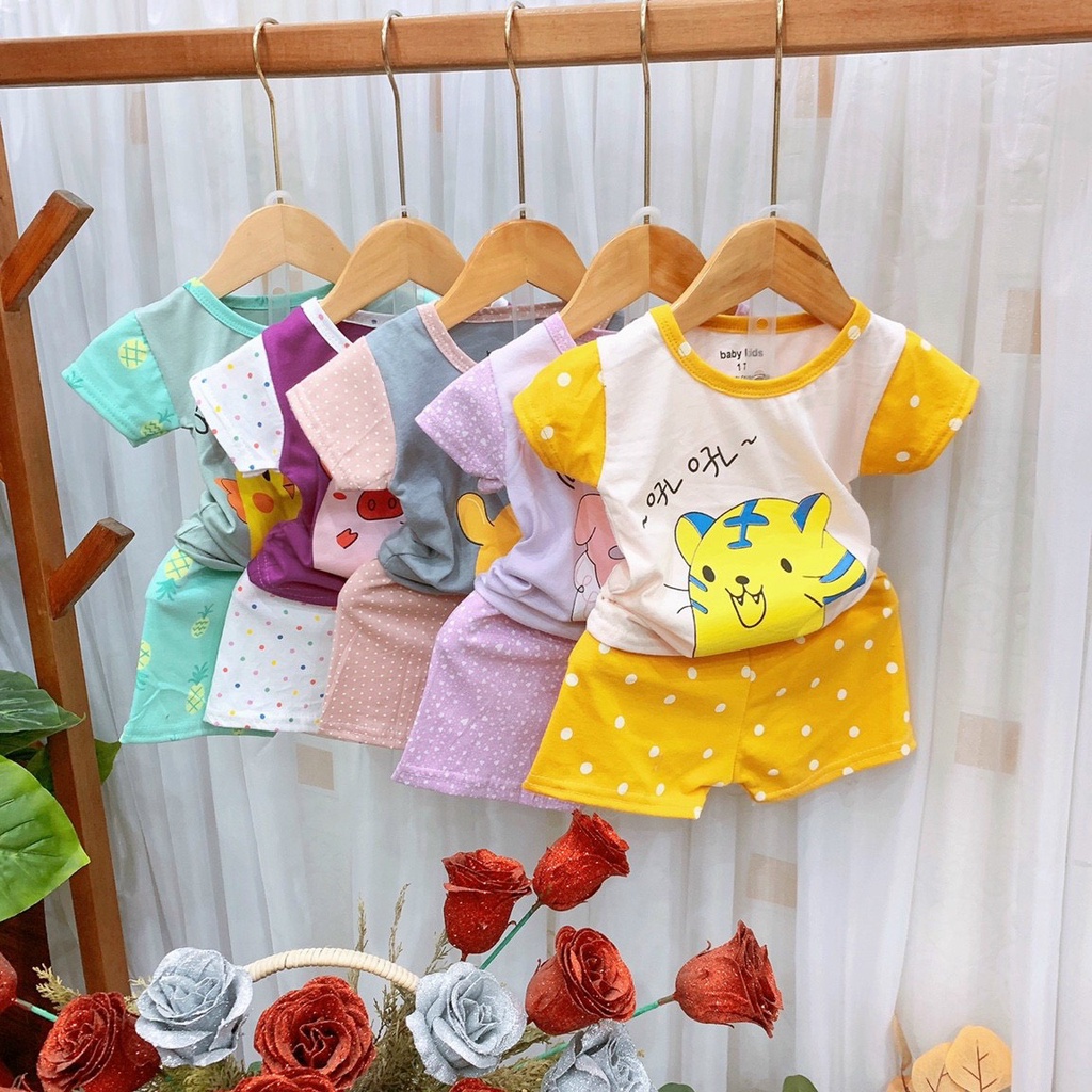 Đồ bộ bé gái hình thú ngộ nghĩnh chất thun cotton cho bé từ 7-18kg (0-3 tuổi) QATE-BG01