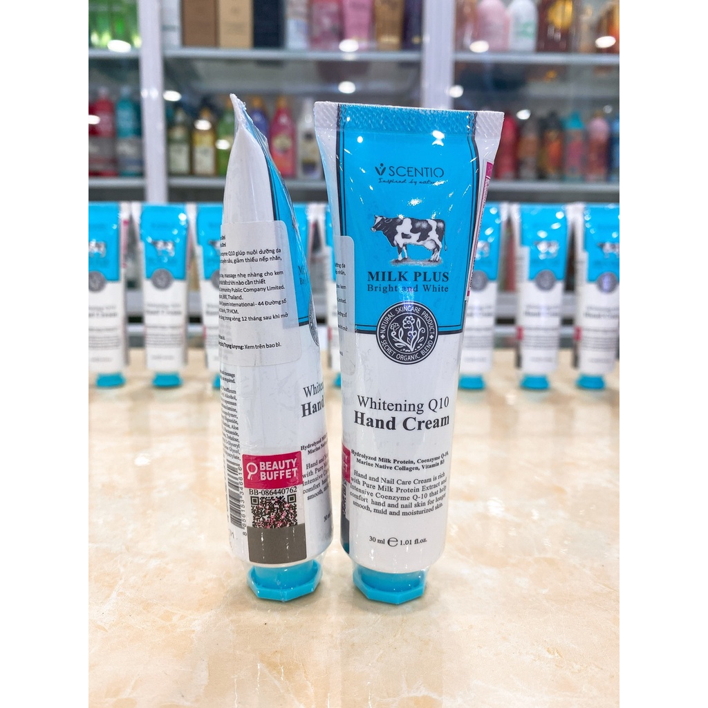 Dưỡng Da Tay Sữa Bò Scentio Milk Plus Whitening Q10 Hand Cream Thái Lan 30ml