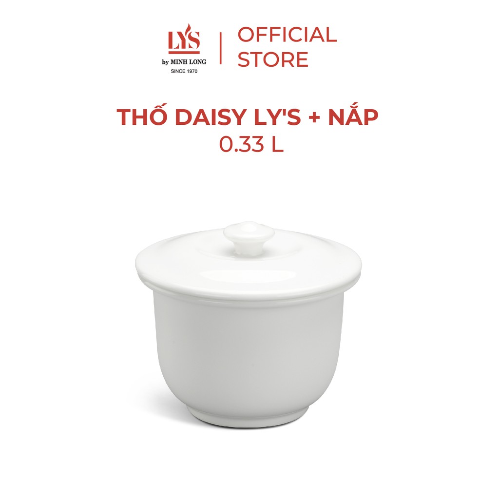 Thố cá nhân Daisy Ly's Minh Long 0.33L kèm nắp màu trắng ngà gốm sứ siêu cứng cao cấp