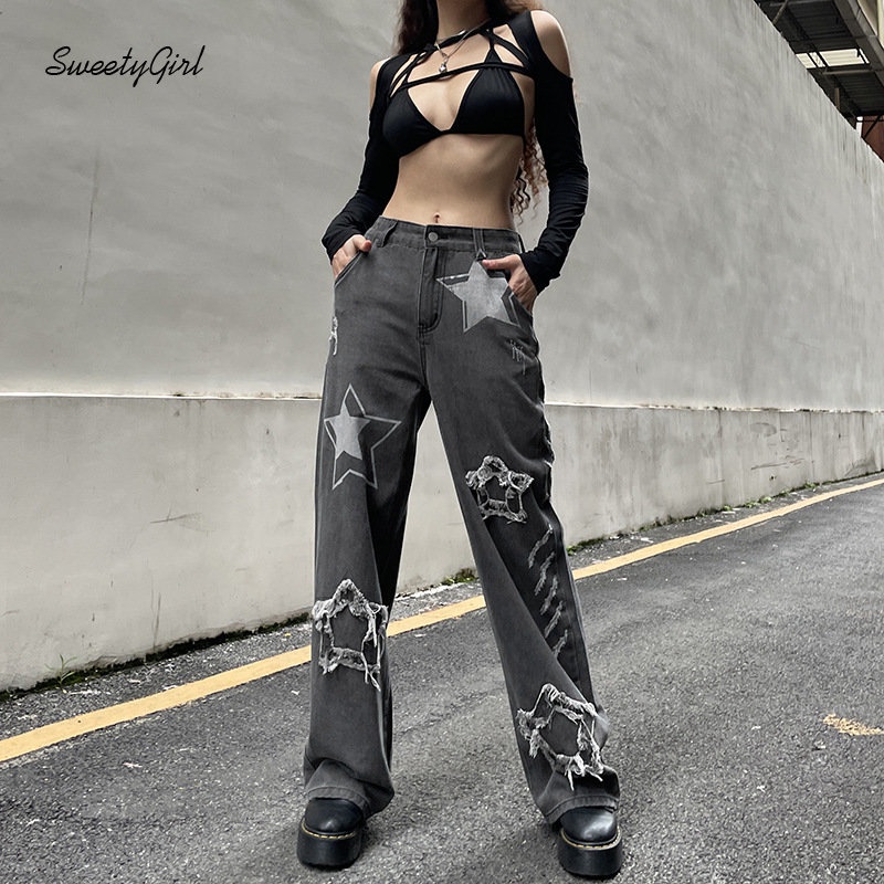 Quần Jean Dài Lưng Cao Dáng Rộng Có Túi Phối Màu Sắc Tương Phản Thời Trang 2022 Cho Nữ