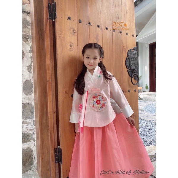 Váy Hanbok Bé gái, trang phục truyền thống, Vải gấm Sa Hàn dáng dài