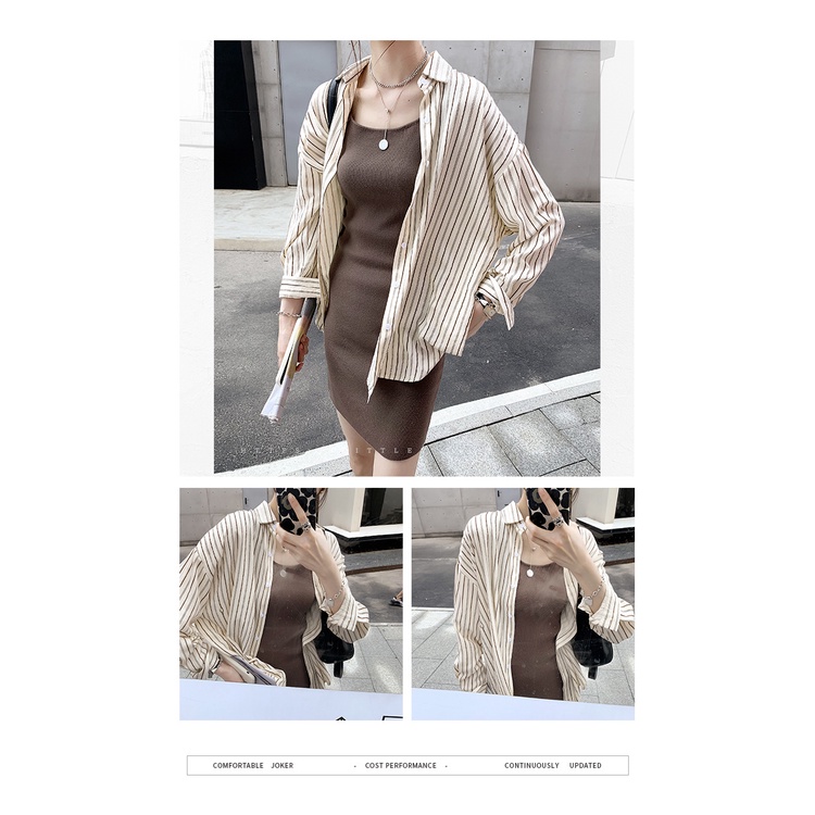 Áo sơ mi dài tay kẻ sọc dáng rộng phong cách Hàn Quốc cho nữ