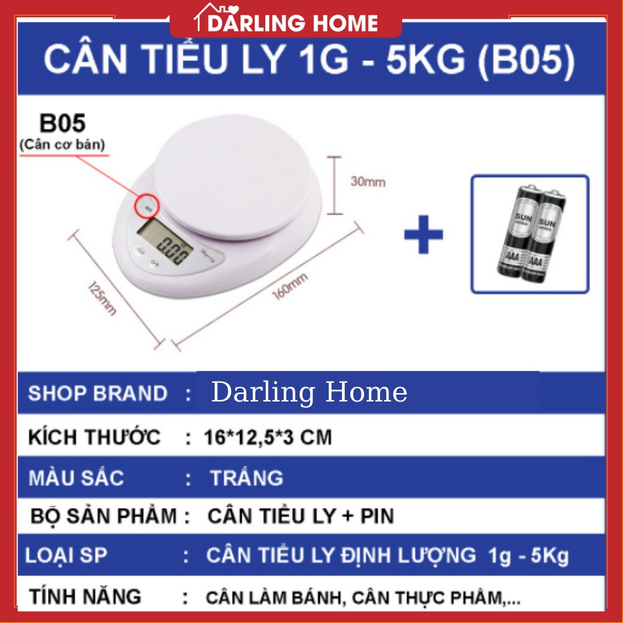 Cân Tiểu Ly Mini Điện Tử Nhà Bếp Chính Xác 1g-5kg