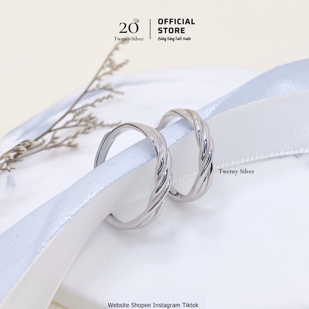 Nhẫn Đôi Bạc S925 Xoắn Thừng NDARJ8256. Nhẫn Đôi Bạc Cặp Đôi Tình Yêu 20Silver