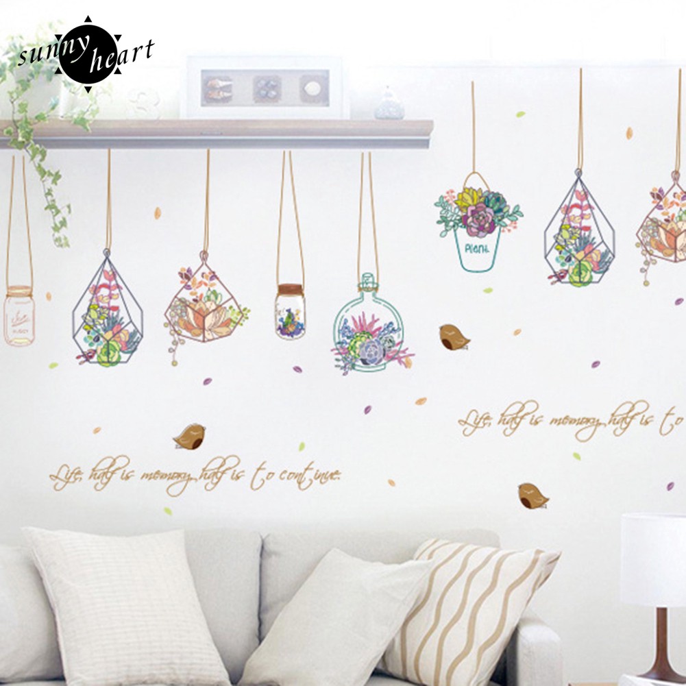 Đề can dán tường họa tiết chậu cây hoạt hình dùng để trang trí cho phòng tắm