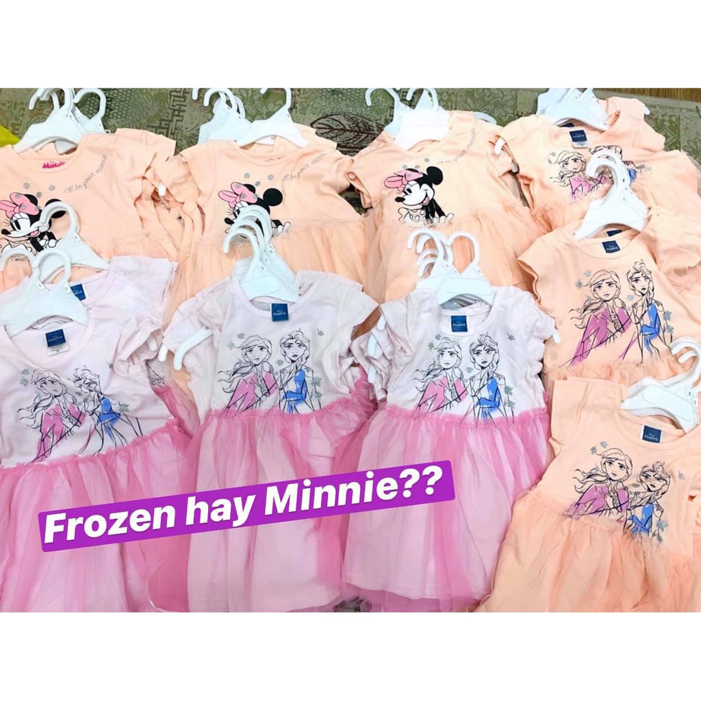 Váy cộc tay chân voan chất cotton 2 màu Elsa và Minnie