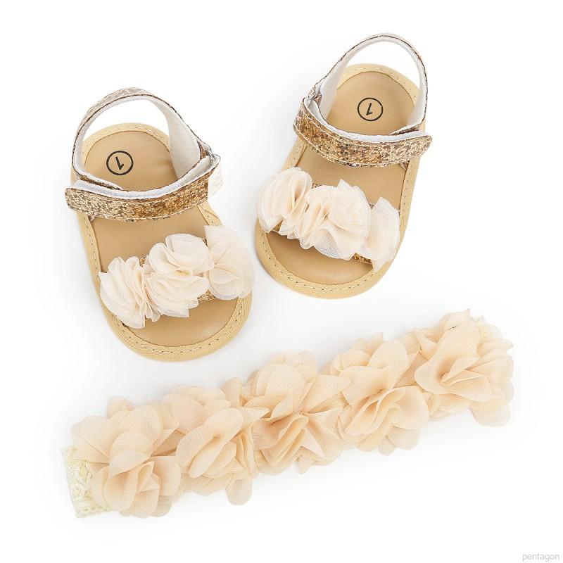 Set 2 Đôi Giày Sandal + Băng Đô Hoa Dễ Thương Cho Bé Gái
