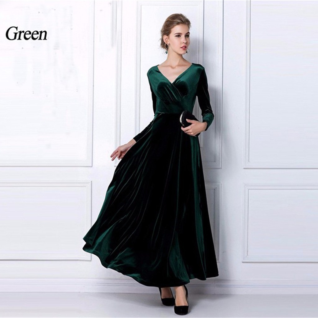 Đầm Nhung Dài Cổ Chữ V Gợi Cảm Cho Nữ | BigBuy360 - bigbuy360.vn