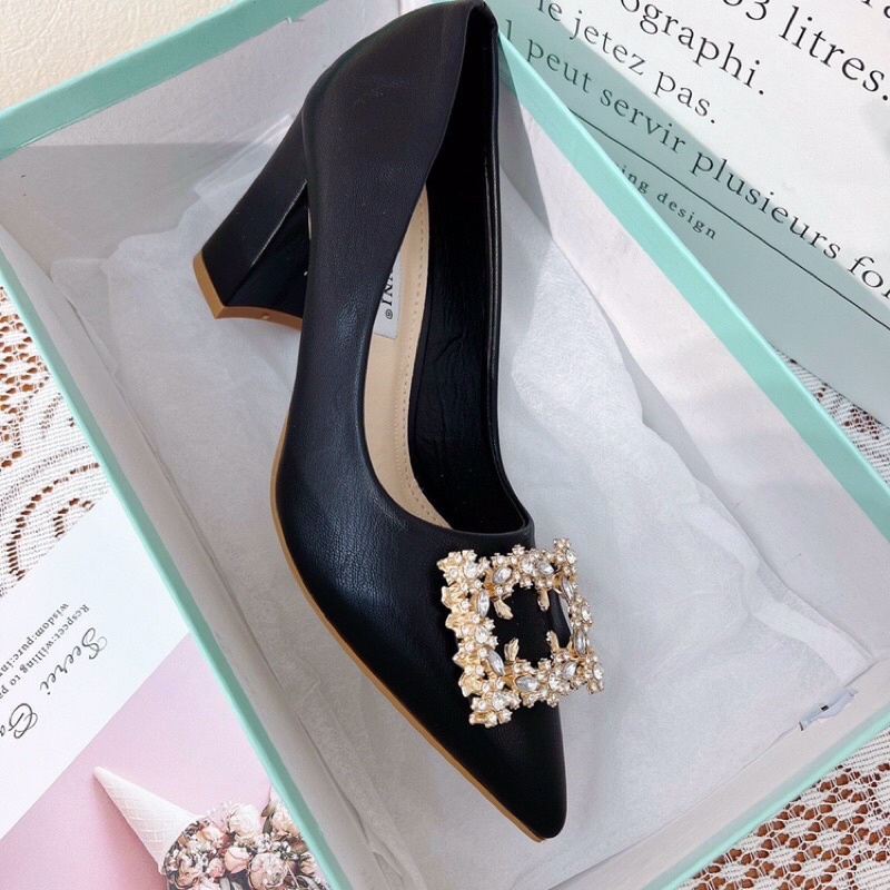 Giày cao gót nữ bít mũi hoa đá, giày cao gót mũi nhọn hoa đá 7cm mã H168