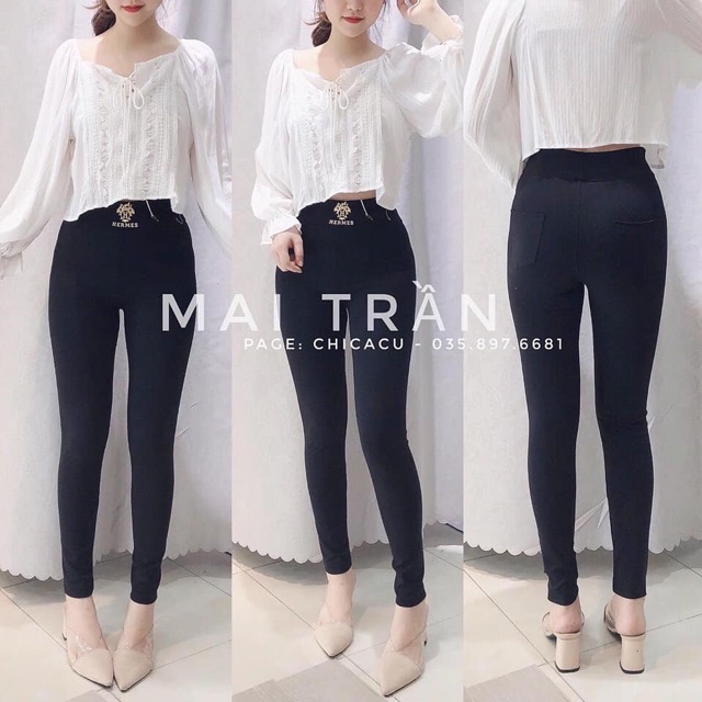 Quần legging cạp cao chất dày thêu chữ