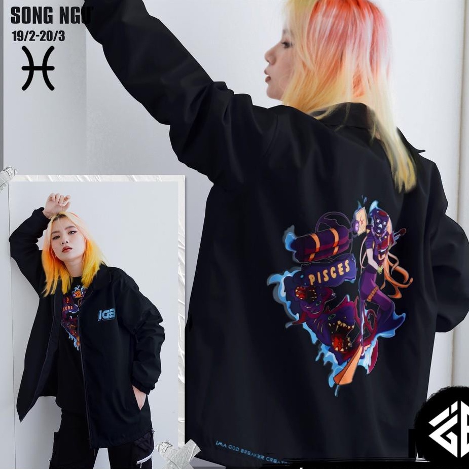 Áo Khoác Jacket Dù Unisex Form Rộng Local Brand iGB Pisces Cung Song Ngư Màu Đen