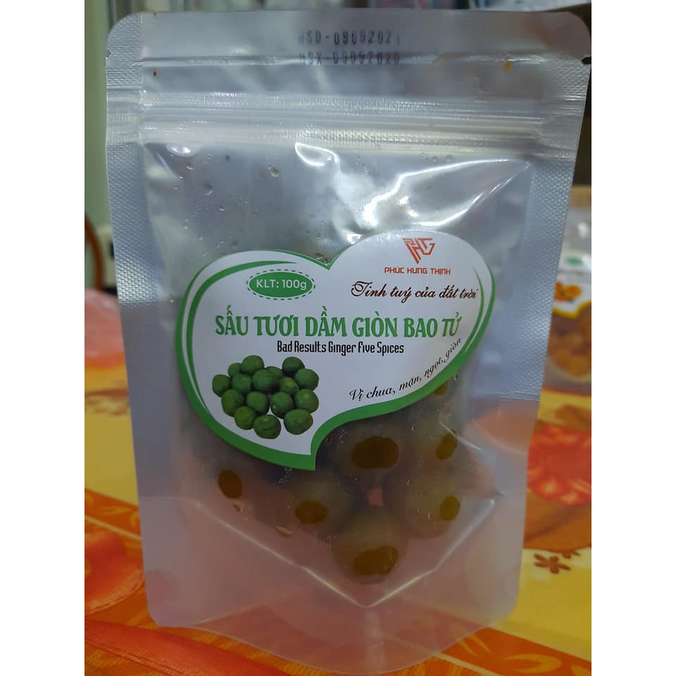 Sấu tươi dầm giòn bao tử gói 100g date 12 tháng.