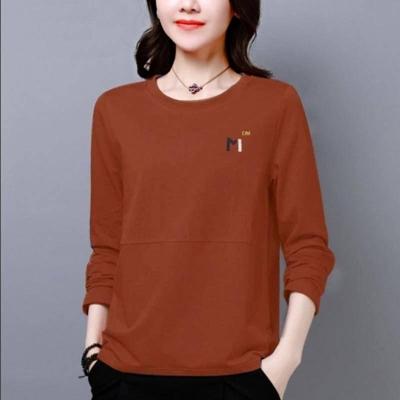 Áo thun tay dài thêu họa tiết thời trang cho phụ nữ trung niên