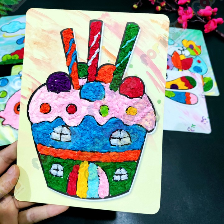 Sét 8 Tranh tô màu, tranh GIẤY tranh trang trí, tranh dán DÀY XINH, tranh giấy thủ công, đồ chơi cho bé