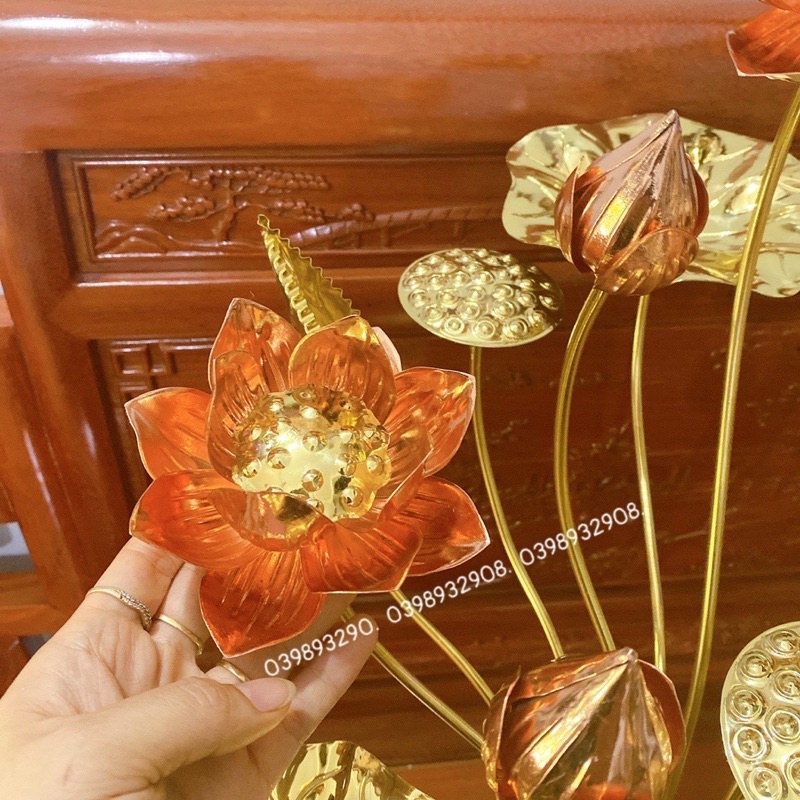 LỌ HOA SEN 15 BÔNG CHẤT LIỆU BẰNG ĐỒNG 💯