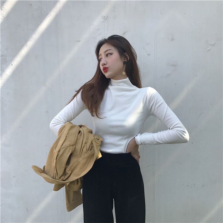 2020 autumn half high neck slim fit autumn and winter bottoming shirt all-match long-sleeved T-shirt women clothes top