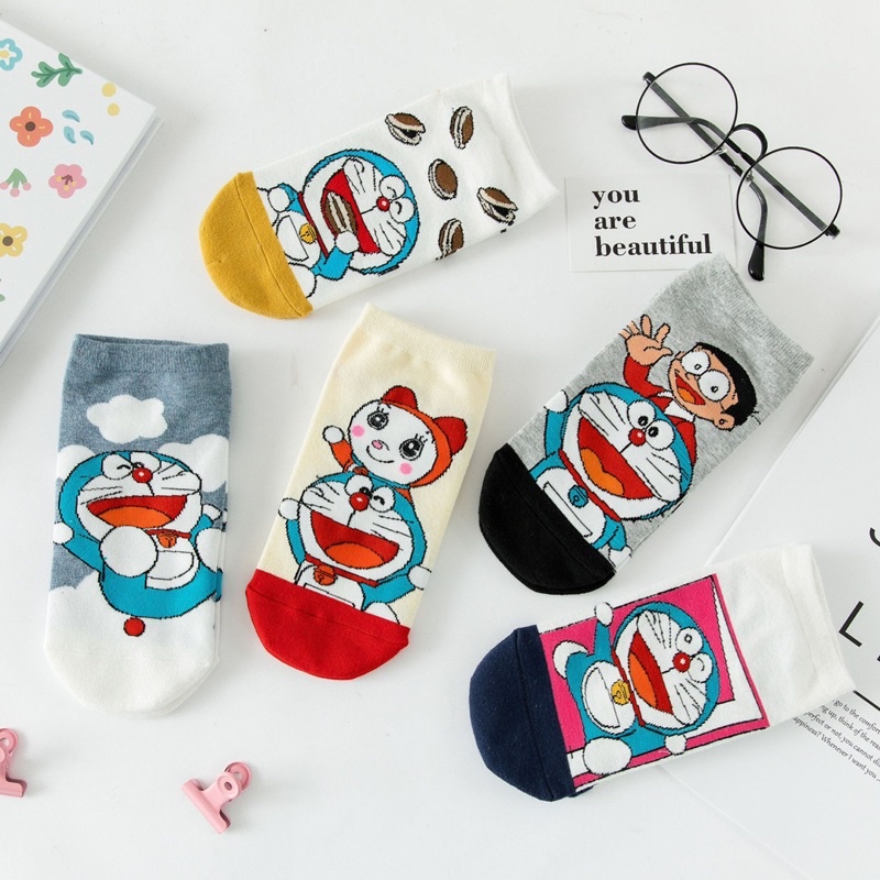 Vớ cổ ngắn nam nữ tất doremon cổ thấp cotton thời trang đẹp kháng khuẩn thấm mồ hôi tốt MONEY VN008