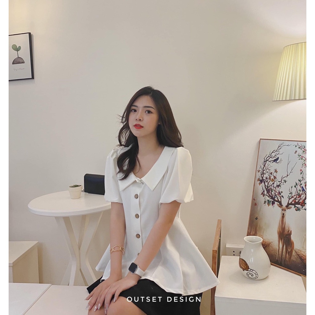 Áo somi tay bồng cúc dừa sơ mi trắng gu đũi mền dày dặn-Minxy shop | BigBuy360 - bigbuy360.vn
