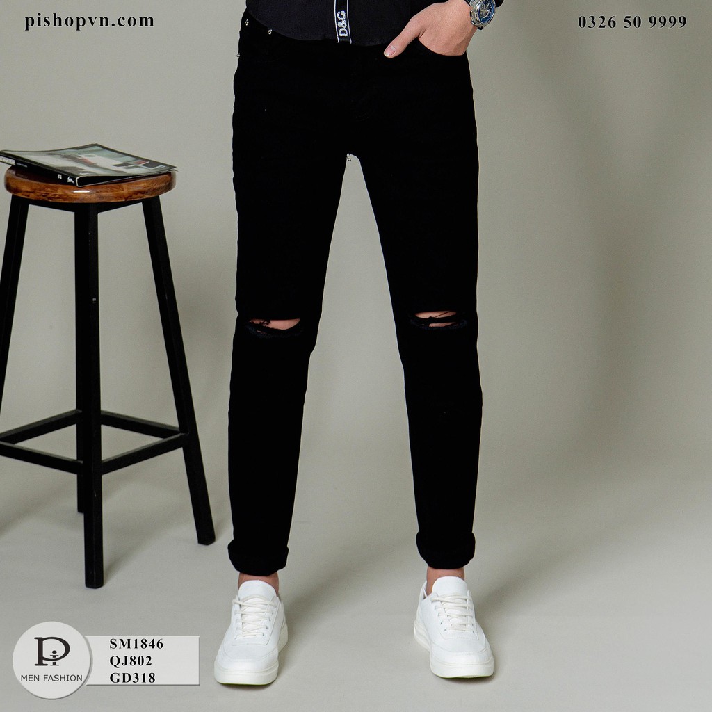 Quần jeans nam - quần bò - dáng côn màu đen [ Trơn & Rách gối ] - Dáng slimfit