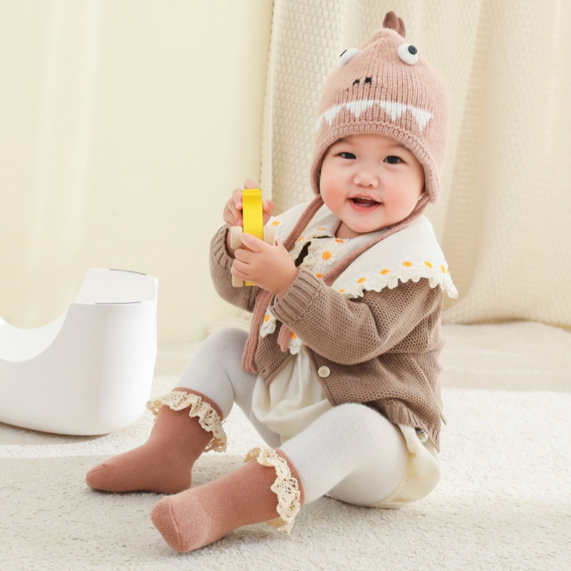 Vớ Cotton Mềm Phối Ren Dày Dặn Chống Trượt Thời Trang Thu Đông Cho Bé Sơ Sinh