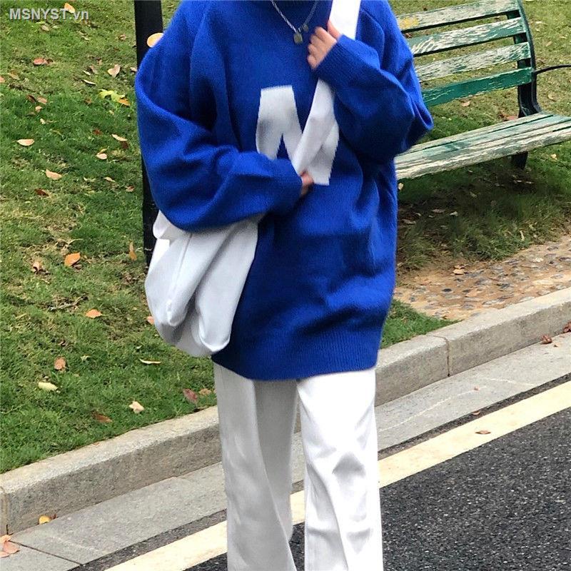 Áo sweater dáng rộng in chữ màu xanh dương thời trang thu đông phong cách Hàn Quốc mới cho nữ
 | BigBuy360 - bigbuy360.vn