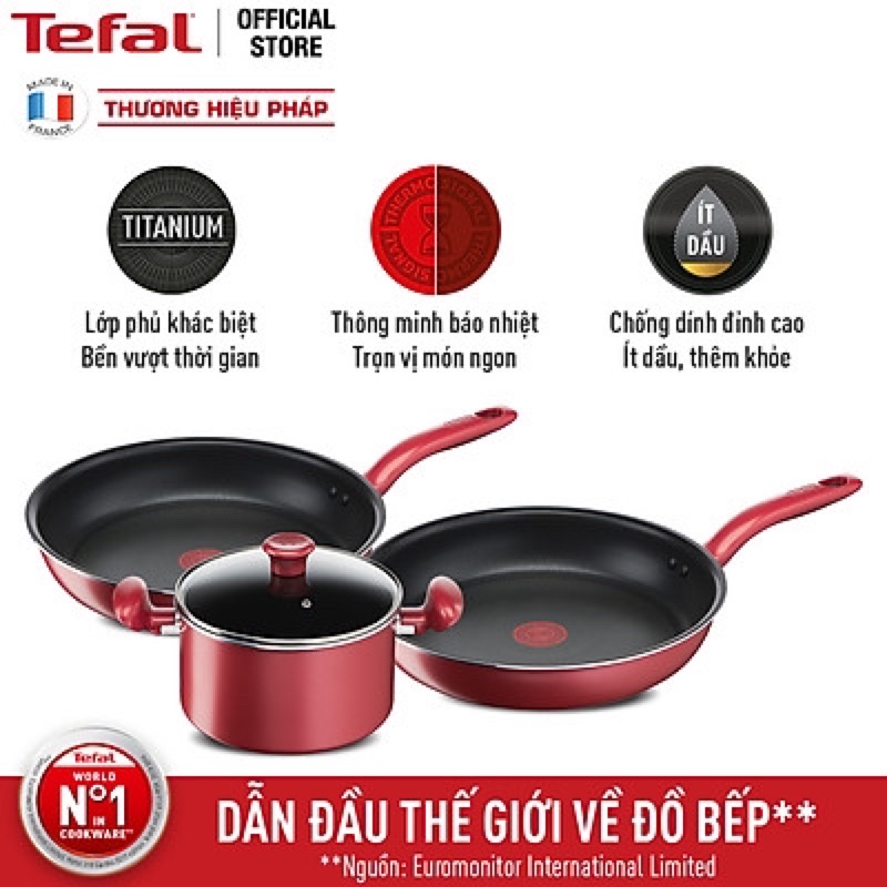 Combo Tefal So Chef Chảo chiên G1350295 21cm,Nồi G1354595 22cm,Chảo chiên G1358495 24cm - Hàng chính hãng