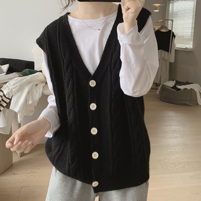 Áo Sweater Dệt Kim Sát Nách Dáng Rộng Màu Trơn Kiểu Hàn Quốc Thời Trang Mùa Thu Năng Động