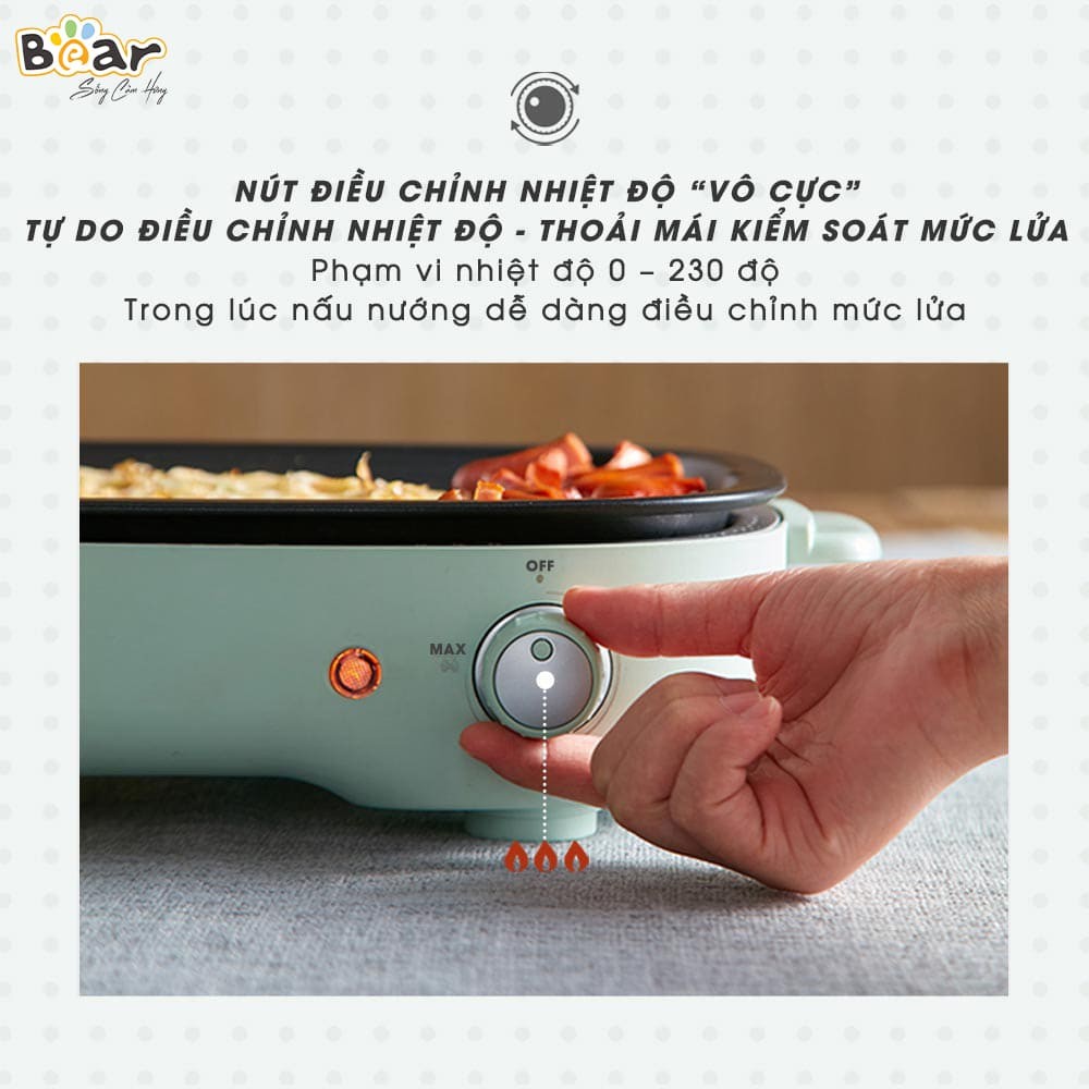 Nồi Lẩu Nướng 3 Khay Bear SUBE004 - Bản Quốc Tế Tiếng Anh - Hàng Chính Hãng