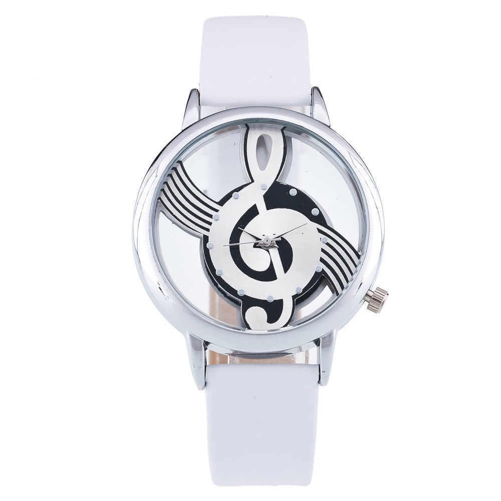 Đồng Hồ Quartz Mặt Trang Trí Hình Nốt Nhạc Với Dây Đeo Da 1939 Cao Cấp