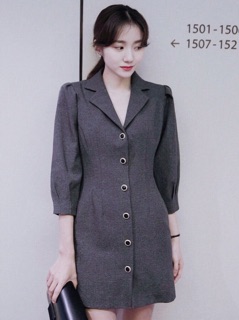 Đầm váy xám cổ vest (kèm hình thật)