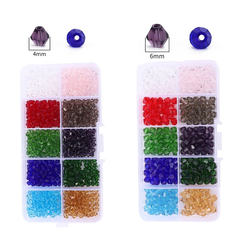 Set hạt bicone thuỷ tinh đa diện pha lê nhiều màu làm trang sức