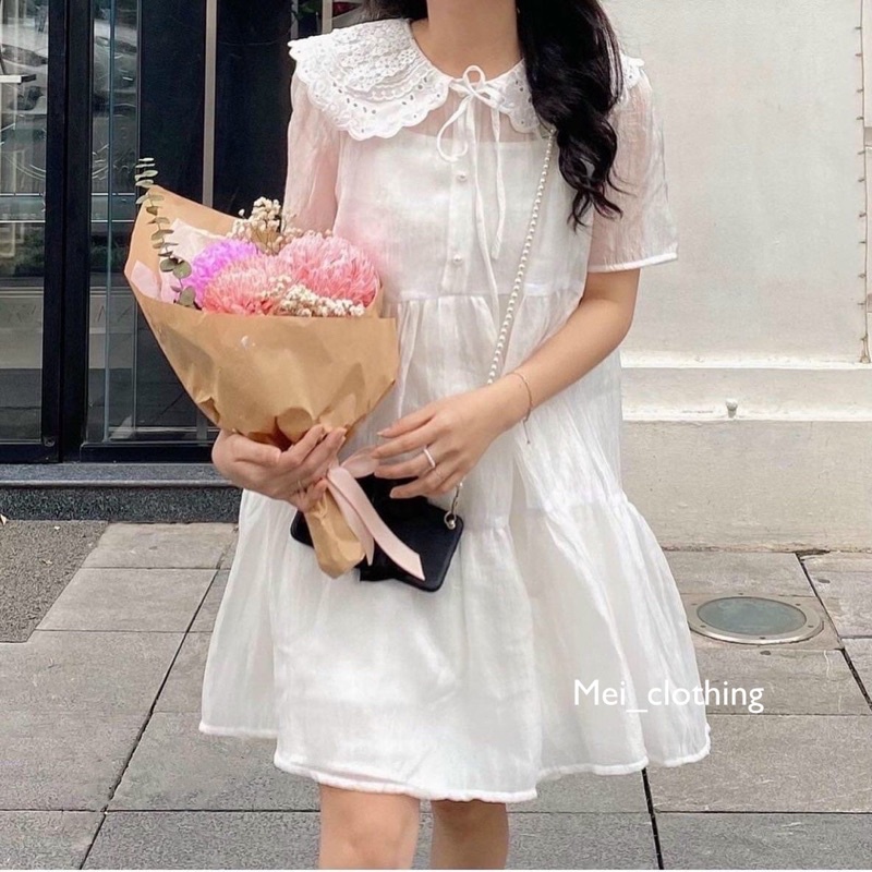 [Ảnh thật/video] Váy babydol phối cổ ren 3 tầng tiểu thư